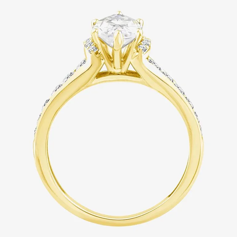 (F / Vs2) Womens 1 1/2 CT. T.W. Lab Grown White Diamond 10K Gold Marquise Side Stone Engagement Ring