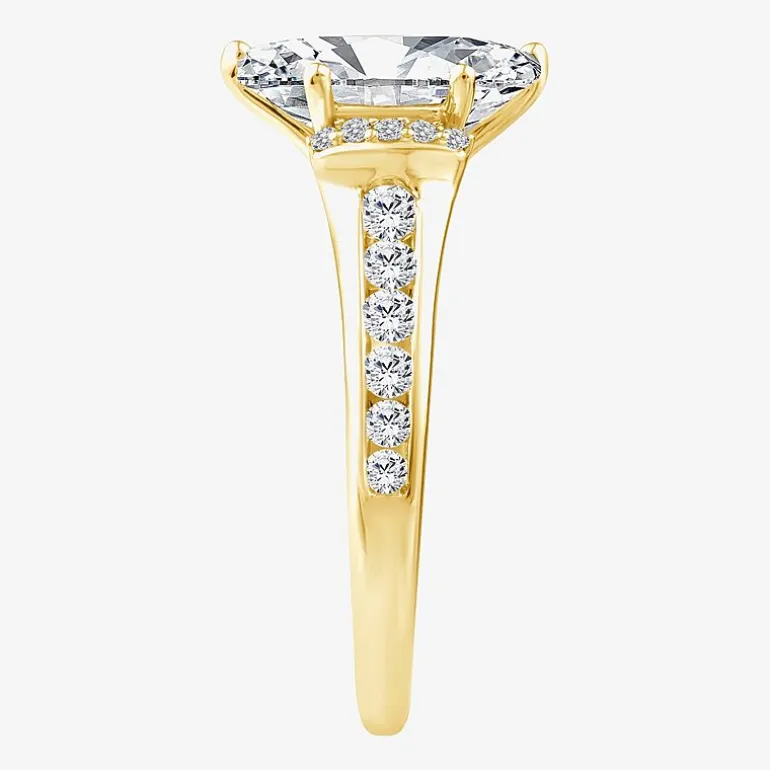 (F / Vs2) Womens 1 1/2 CT. T.W. Lab Grown White Diamond 10K Gold Marquise Side Stone Engagement Ring