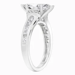 (F / Vs2) Womens 1 1/2 CT. T.W. Lab Grown White Diamond 10K Gold Marquise Side Stone Engagement Ring