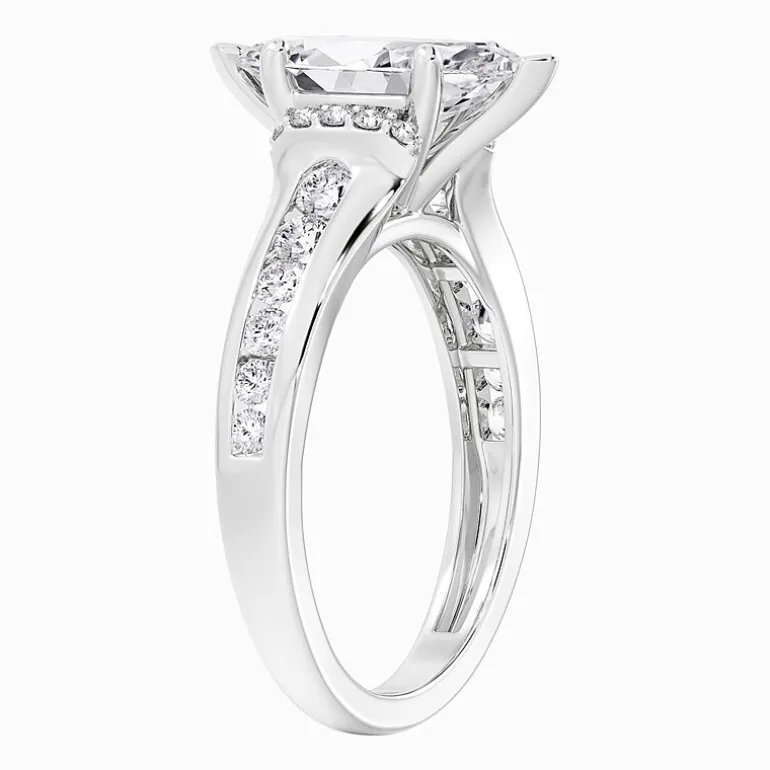 (F / Vs2) Womens 1 1/2 CT. T.W. Lab Grown White Diamond 10K Gold Marquise Side Stone Engagement Ring