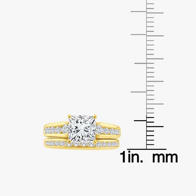 (F / Vs2) Womens 3 CT. T.W. Lab Grown White Diamond 14K Gold Side Stone Bridal Set