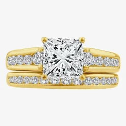 (F / Vs2) Womens 3 CT. T.W. Lab Grown White Diamond 14K Gold Side Stone Bridal Set