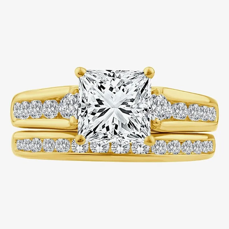 (F / Vs2) Womens 3 CT. T.W. Lab Grown White Diamond 14K Gold Side Stone Bridal Set