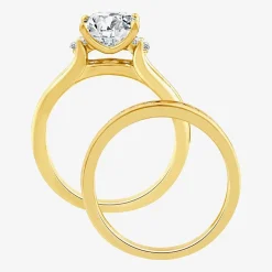 (F / Vs2) Womens 3 CT. T.W. Lab Grown White Diamond 14K Gold Side Stone Bridal Set