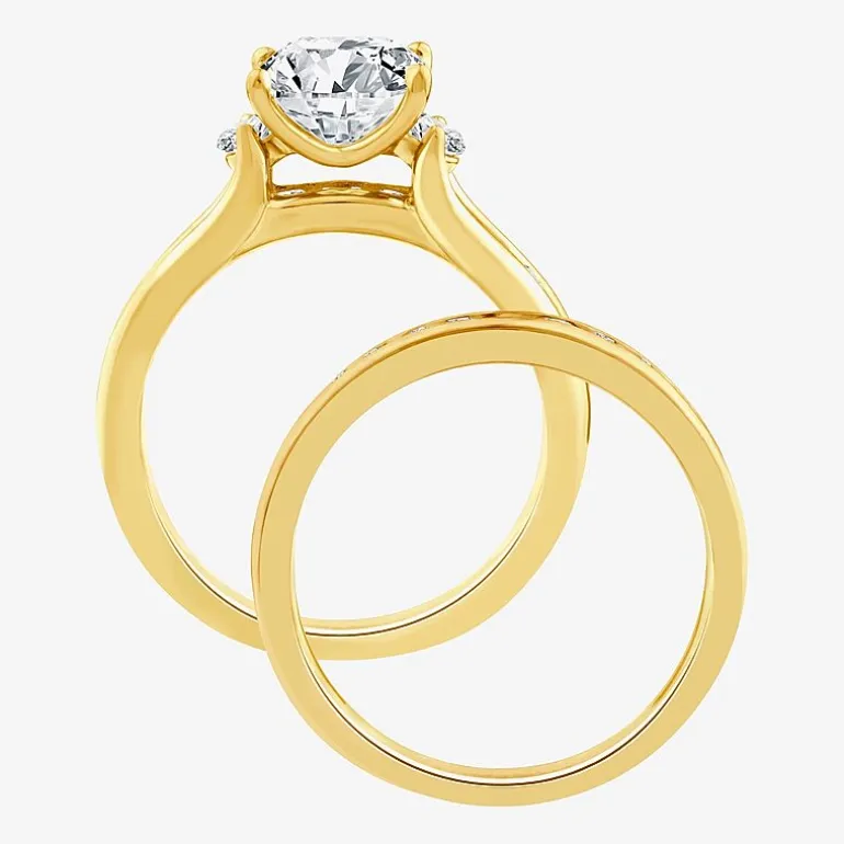 (F / Vs2) Womens 3 CT. T.W. Lab Grown White Diamond 14K Gold Side Stone Bridal Set