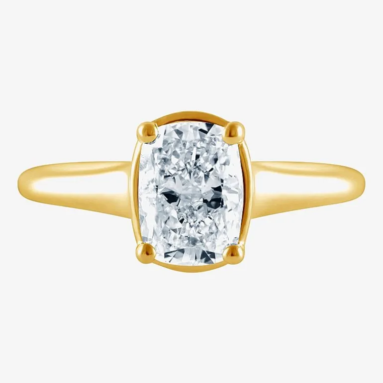 (F / Vs2) Womens 1 1/2 CT. T.W. Lab Grown White Diamond 10K Gold Cushion Solitaire Engagement Ring