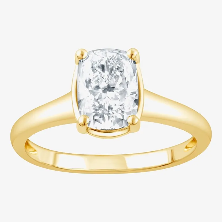 (F / Vs2) Womens 1 1/2 CT. T.W. Lab Grown White Diamond 10K Gold Cushion Solitaire Engagement Ring
