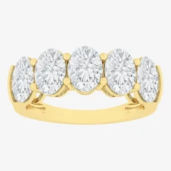 (F / Vs2) Womens 23.MM 4 CT. T.W. Lab Grown White Diamond 10K Gold Oval 5-Stone Wedding Band