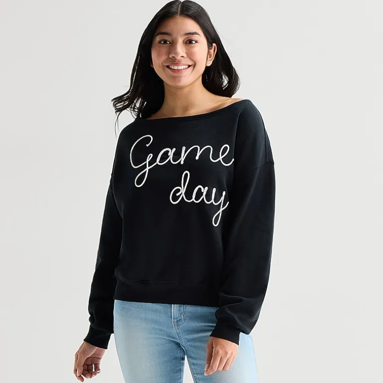 Game Day Fleece Womens Juniors Crew Neck Long Sleeve Sweatshirt