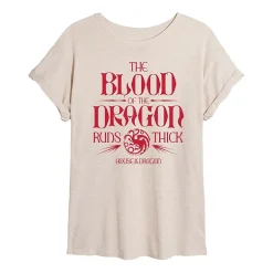 Game Of Thrones House Of Dragon Blood Tee Womens Juniors Crew Neck Short Sleeve Oversized Graphic T-Shirt
