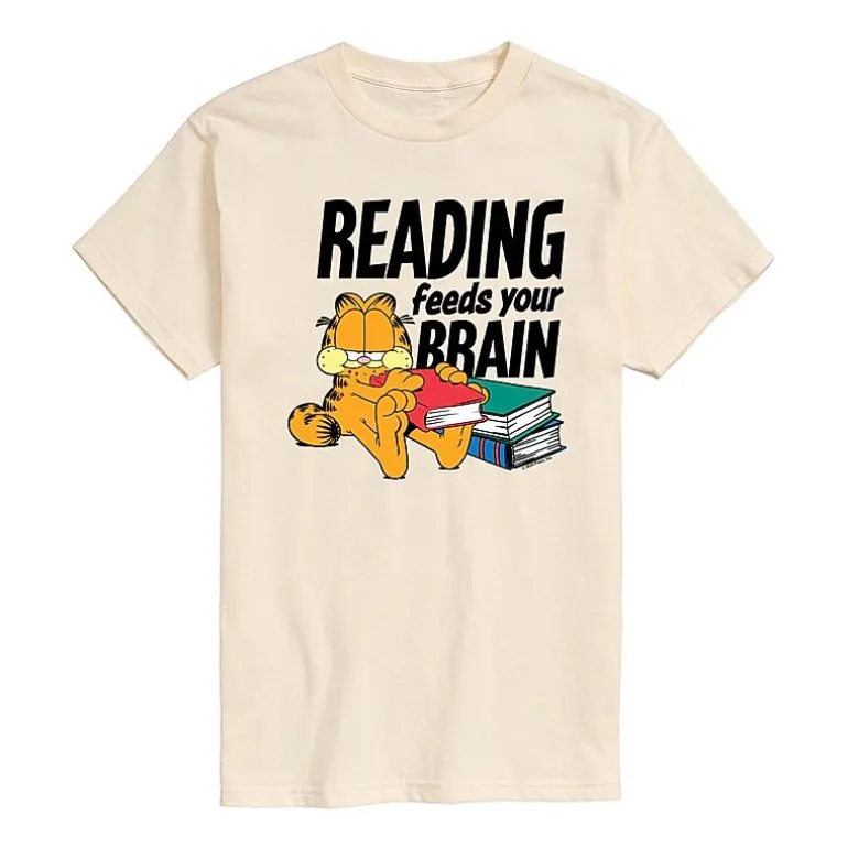 Garfield Reading Feeds The Brain Tee Womens Juniors Crew Neck Short Sleeve Regular Fit Garfield Graphic T-Shirt