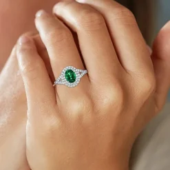 Gemstone and Lab-Created White Sapphire Sterling Silver Oval Double Halo Cocktail Ring