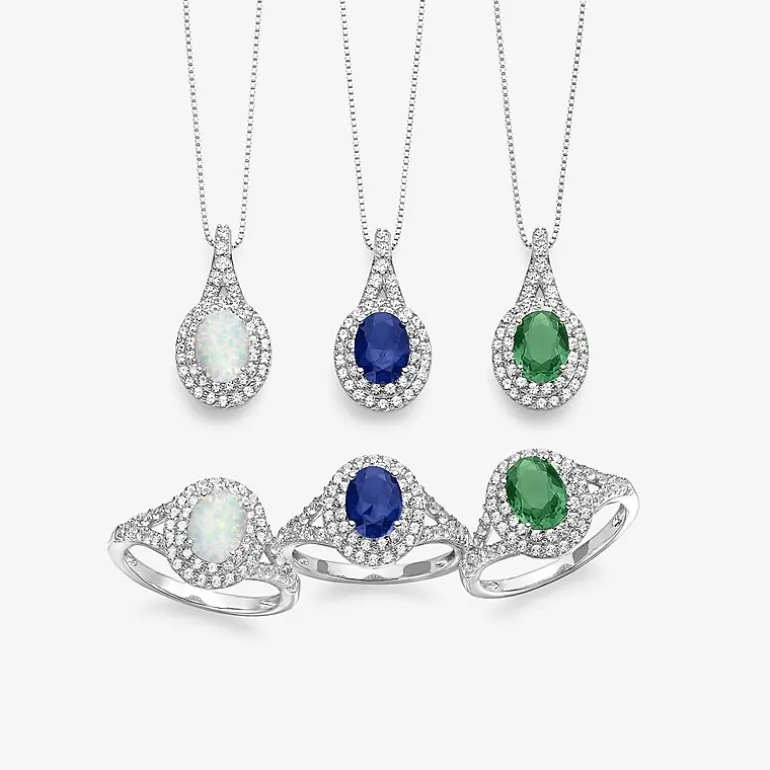 Gemstone and Lab-Created White Sapphire Sterling Silver Oval Double Halo Cocktail Ring