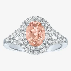Gemstone and Lab-Created White Sapphire Sterling Silver Oval Double Halo Cocktail Ring