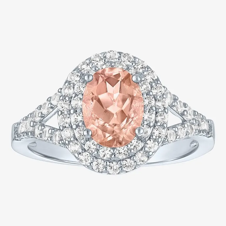 Gemstone and Lab-Created White Sapphire Sterling Silver Oval Double Halo Cocktail Ring