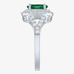 Gemstone and Lab-Created White Sapphire Sterling Silver Oval Double Halo Cocktail Ring
