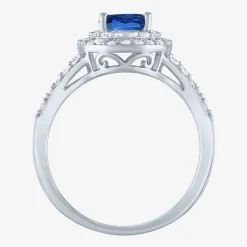 Gemstone and Lab-Created White Sapphire Sterling Silver Oval Double Halo Cocktail Ring