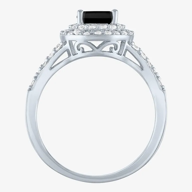 Gemstone and Lab-Created White Sapphire Sterling Silver Oval Double Halo Cocktail Ring