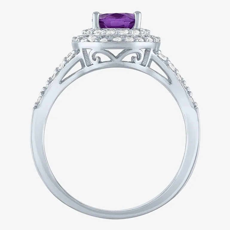 Gemstone and Lab-Created White Sapphire Sterling Silver Oval Double Halo Cocktail Ring