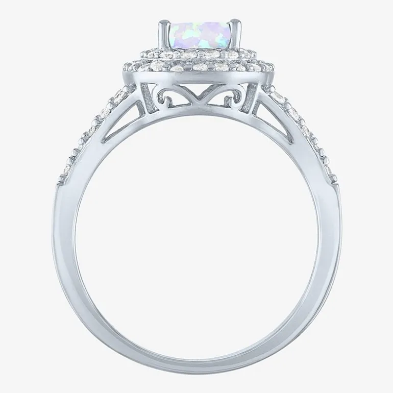 Gemstone and Lab-Created White Sapphire Sterling Silver Oval Double Halo Cocktail Ring