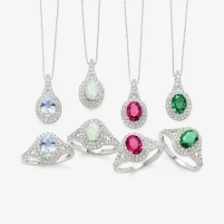 Gemstone and Lab-Created White Sapphire Sterling Silver Oval Double Halo Cocktail Ring