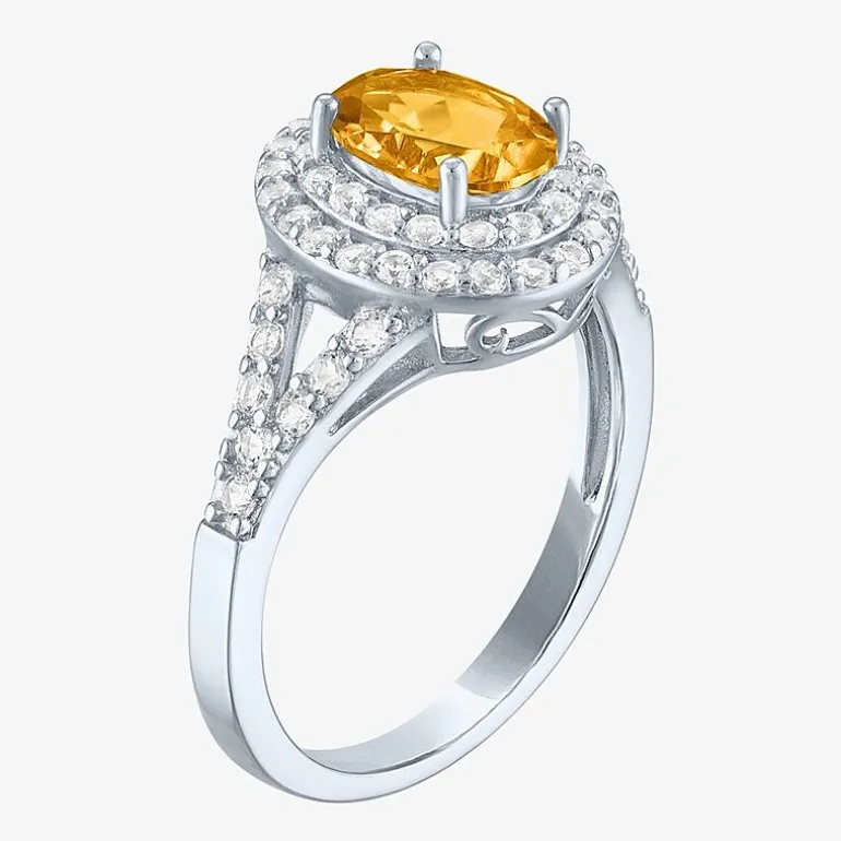 Gemstone and Lab-Created White Sapphire Sterling Silver Oval Double Halo Cocktail Ring