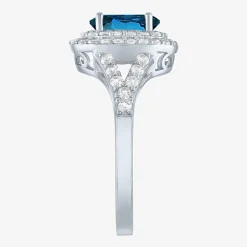 Gemstone and Lab-Created White Sapphire Sterling Silver Oval Double Halo Cocktail Ring