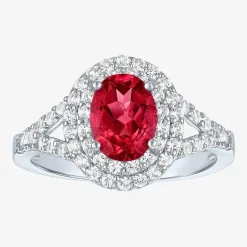 Gemstone and Lab-Created White Sapphire Sterling Silver Oval Double Halo Cocktail Ring