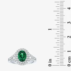 Gemstone and Lab-Created White Sapphire Sterling Silver Oval Double Halo Cocktail Ring
