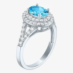 Gemstone and Lab-Created White Sapphire Sterling Silver Oval Double Halo Cocktail Ring