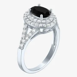 Gemstone and Lab-Created White Sapphire Sterling Silver Oval Double Halo Cocktail Ring