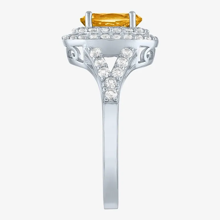 Gemstone and Lab-Created White Sapphire Sterling Silver Oval Double Halo Cocktail Ring
