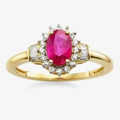 Gemstone & 1/4 C.T. T.W. Diamond 10K Gold Oval Halo Cocktail Ring