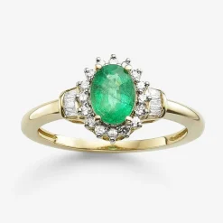 Gemstone & 1/4 C.T. T.W. Diamond 10K Gold Oval Halo Cocktail Ring