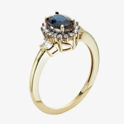 Gemstone & 1/4 C.T. T.W. Diamond 10K Gold Oval Halo Cocktail Ring