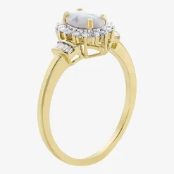 Gemstone & 1/4 C.T. T.W. Diamond 10K Gold Oval Halo Cocktail Ring