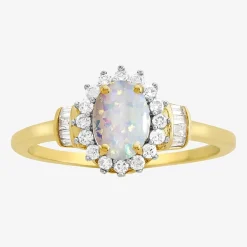 Gemstone & 1/4 C.T. T.W. Diamond 10K Gold Oval Halo Cocktail Ring