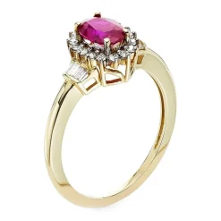 Gemstone & 1/4 C.T. T.W. Diamond 10K Gold Oval Halo Cocktail Ring