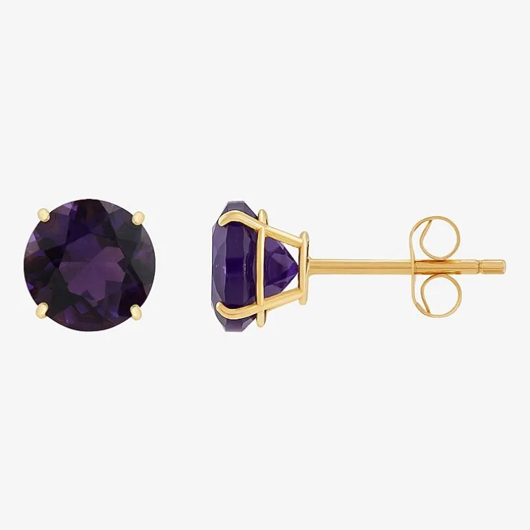 Gemstone 10K Gold 4mm Round Stud Earrings