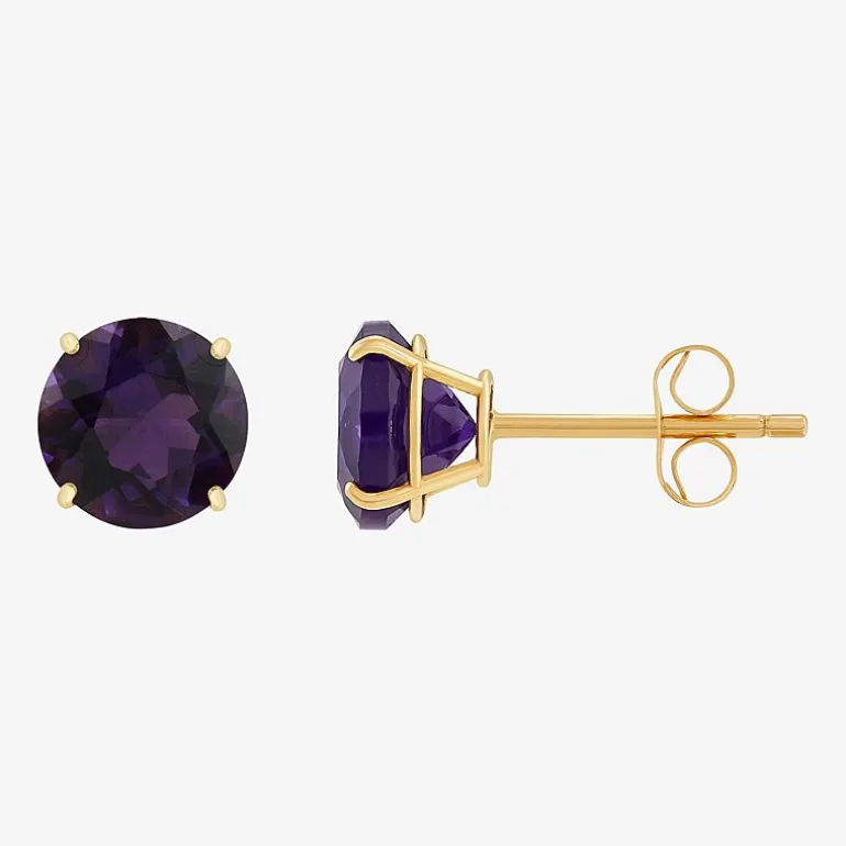 Gemstone 10K Gold 6mm Round Stud Earrings