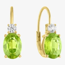 Gemstone 10K Gold Oval Drop Earrings