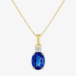 Gemstone 10K Gold Oval Pendant Necklace