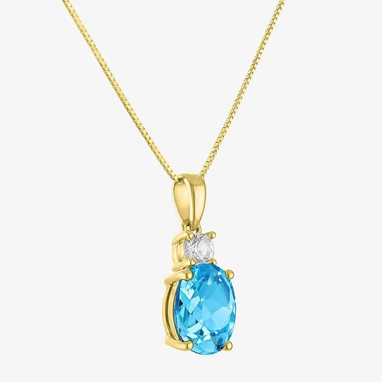 Gemstone 10K Gold Oval Pendant Necklace