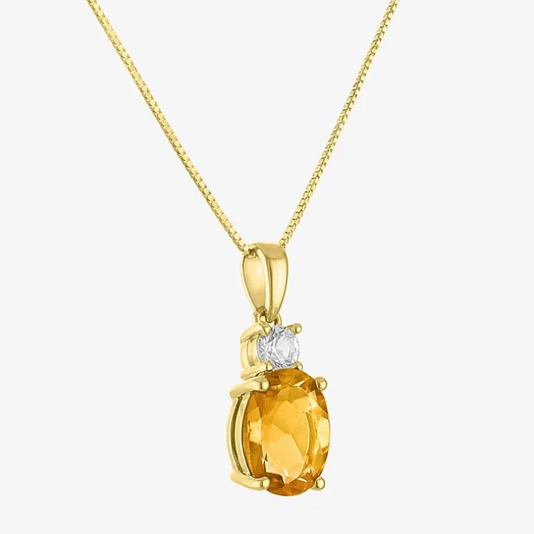Gemstone 10K Gold Oval Pendant Necklace