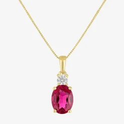 Gemstone 10K Gold Oval Pendant Necklace