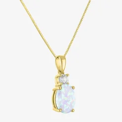 Gemstone 10K Gold Oval Pendant Necklace