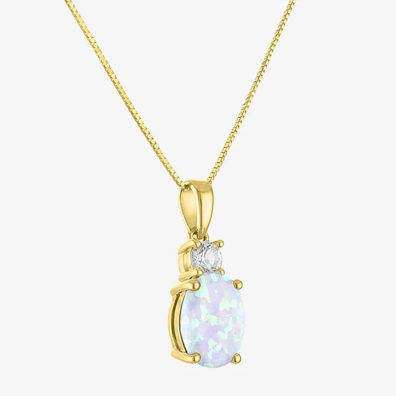 Gemstone 10K Gold Oval Pendant Necklace