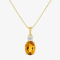 Gemstone 10K Gold Oval Pendant Necklace