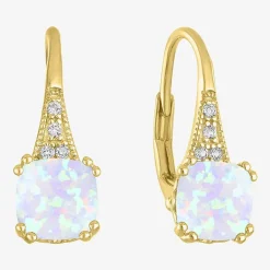 Gemstone 14K Gold Over Silver Cushion Drop Earrings