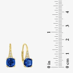 Gemstone 14K Gold Over Silver Cushion Drop Earrings